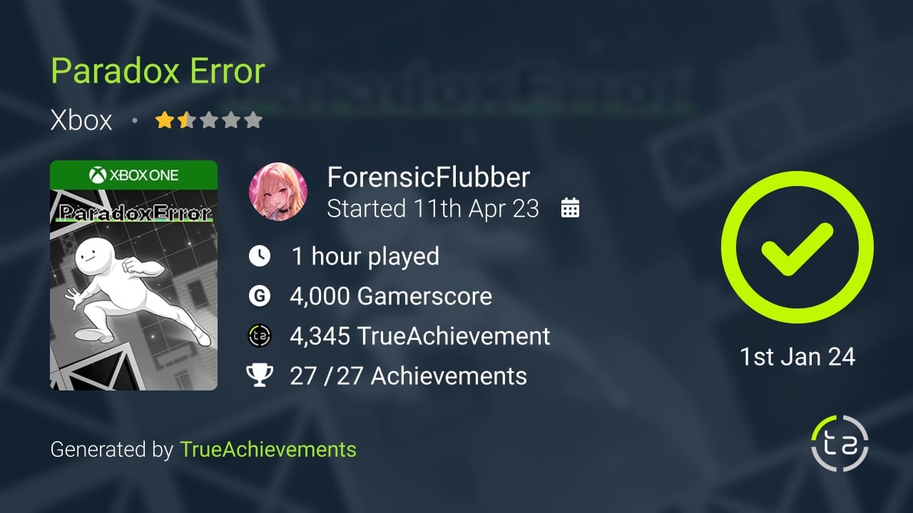 Paradox Error achievement summary